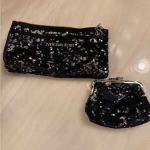 New withOUT tags.  Victoria Secret (back sequin) clutch bag with change purse.